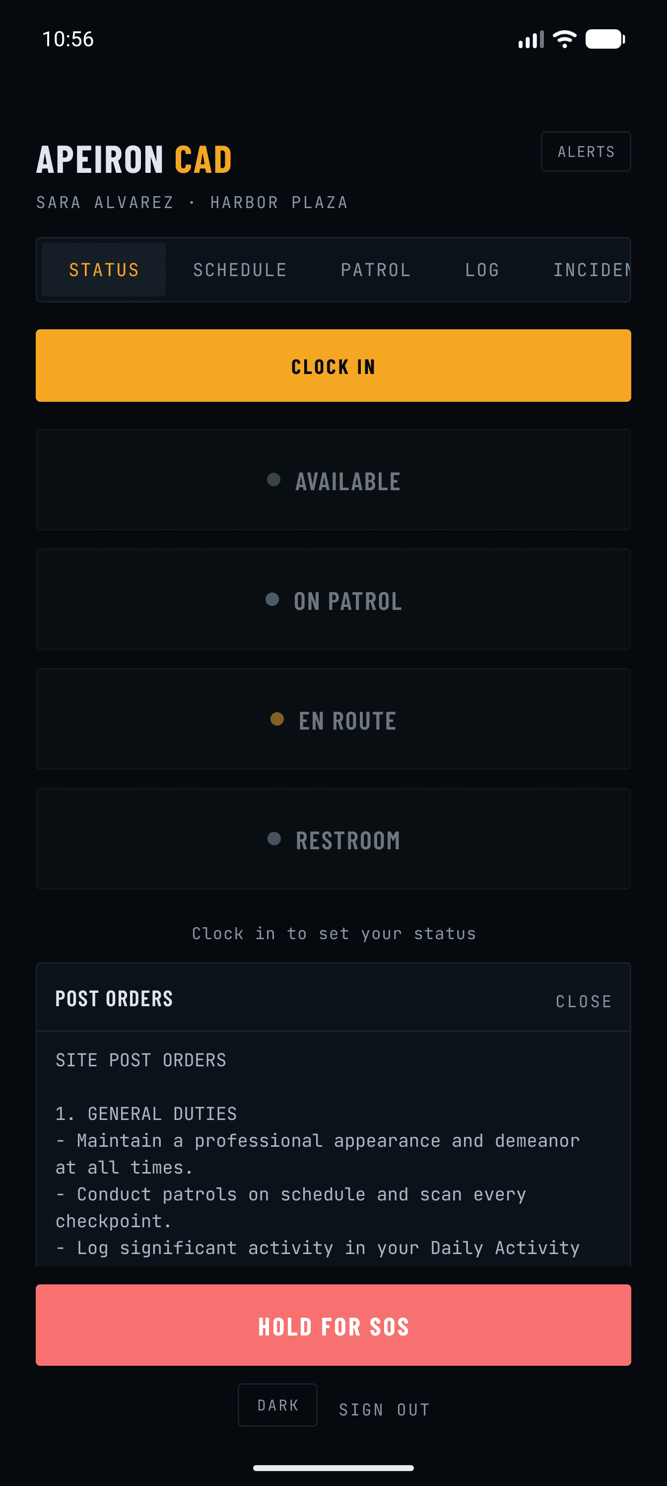 Guard app post orders panel