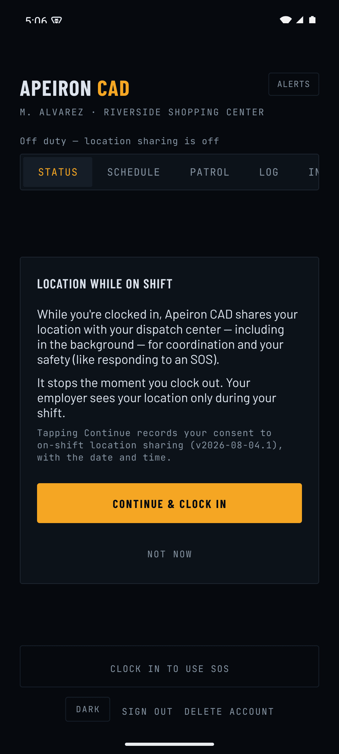 Guard app location consent screen