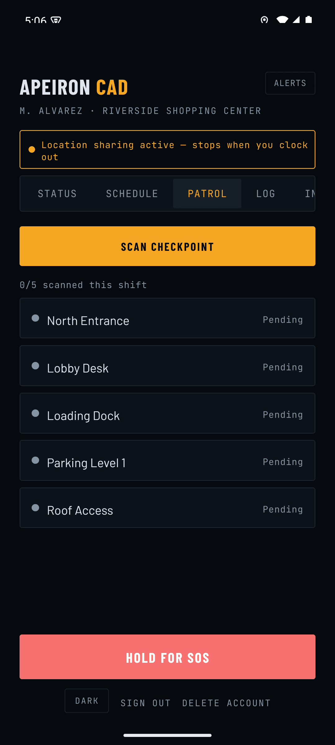 Patrol checkpoint list in the guard app